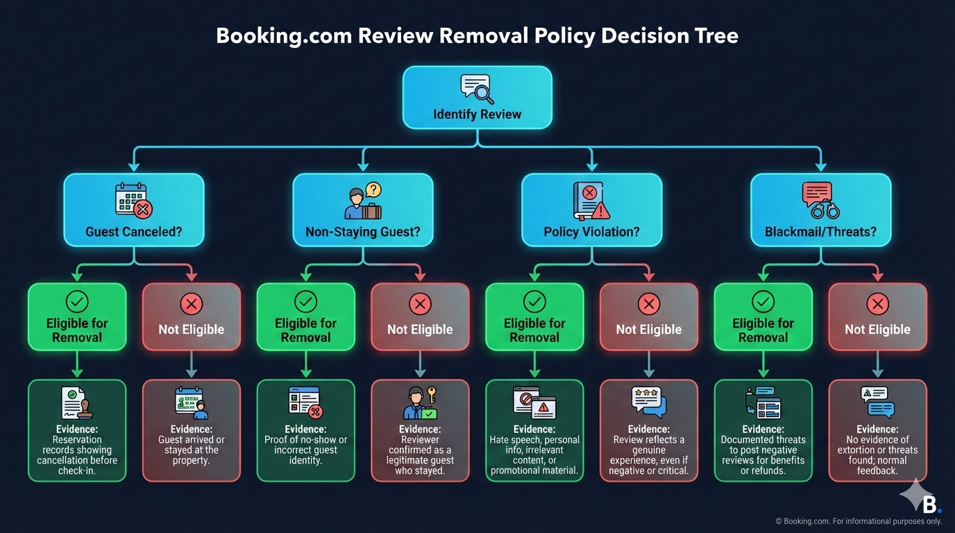 Booking.com review removal service dashboard showing dispute workflow and deletion process for hotel owners