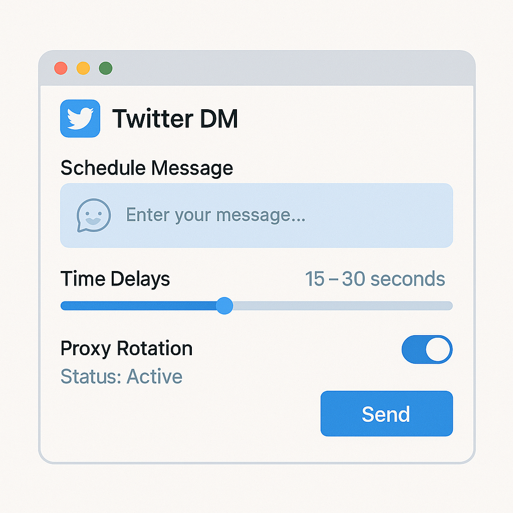 Twitter DM automation app interface with message scheduling