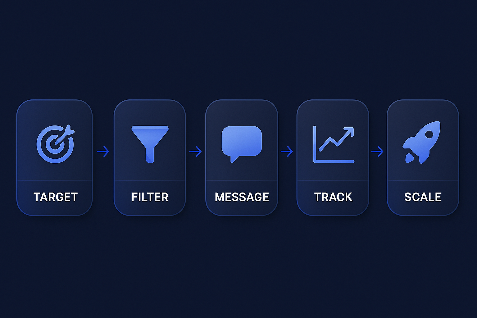 5-step Discord Mass DM process: Target, Filter, Message, Track, Scale