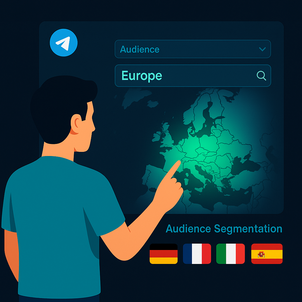 Audience targeting interface showing selection of European users for a messaging campaign