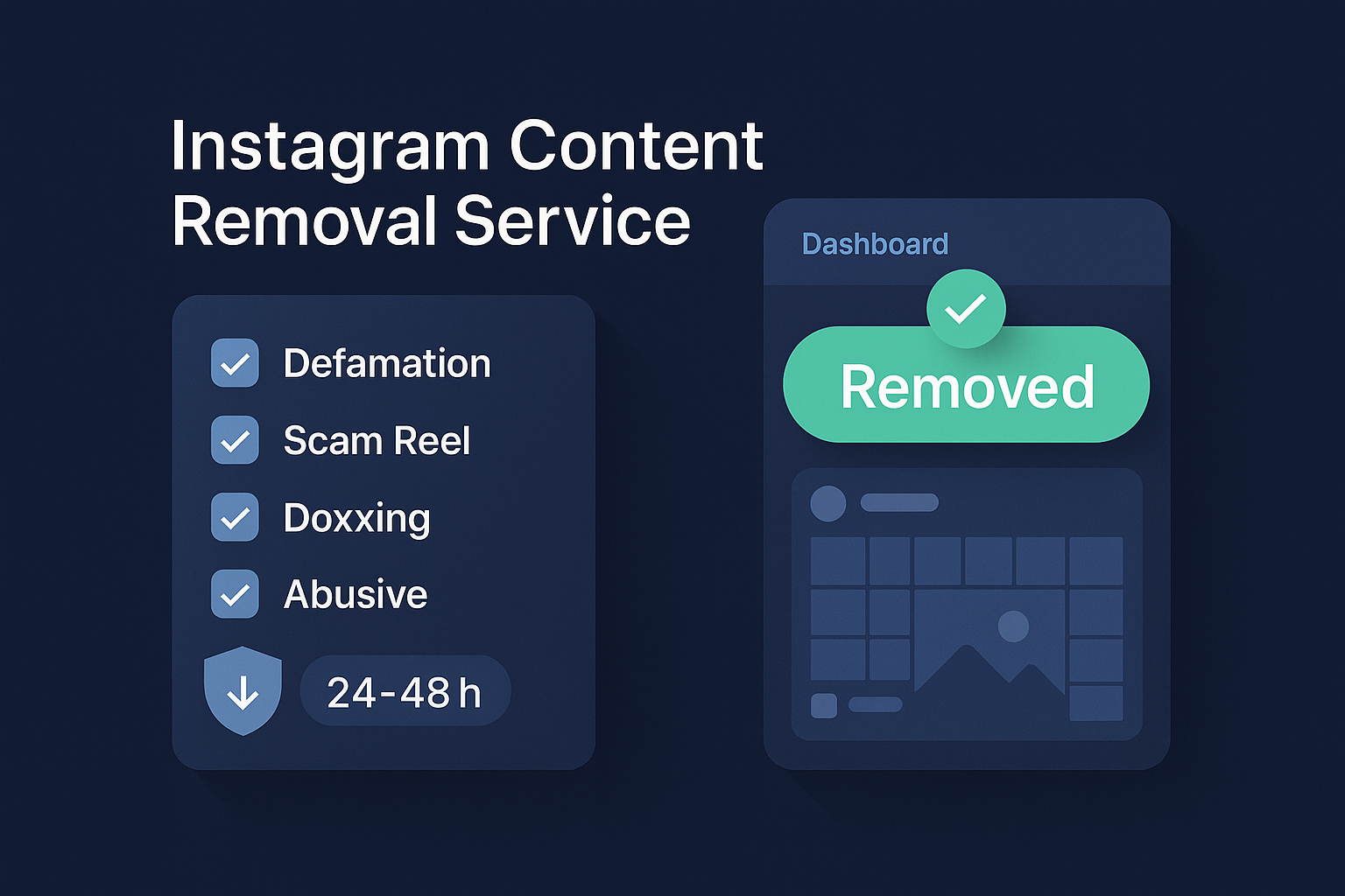 Instagram content removal service hero — instagram content takedown help to remove defamatory Instagram post, remove scam Instagram reel, and report abusive Instagram content