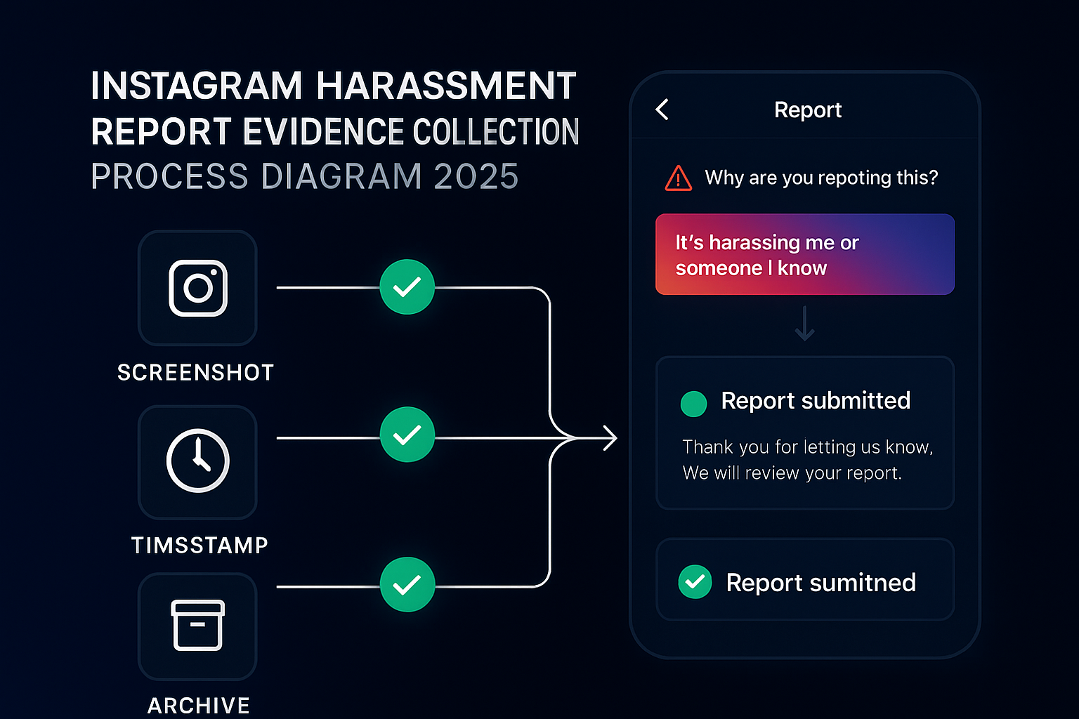 Instagram harassment report evidence collection process diagram 2025