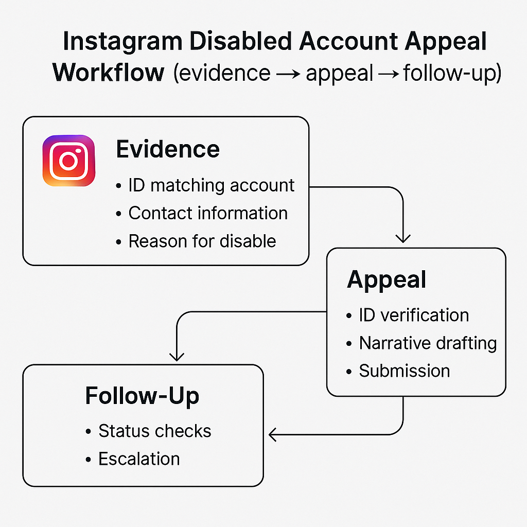 Instagram account recovery evidence pack showing documents needed for a successful unban appeal