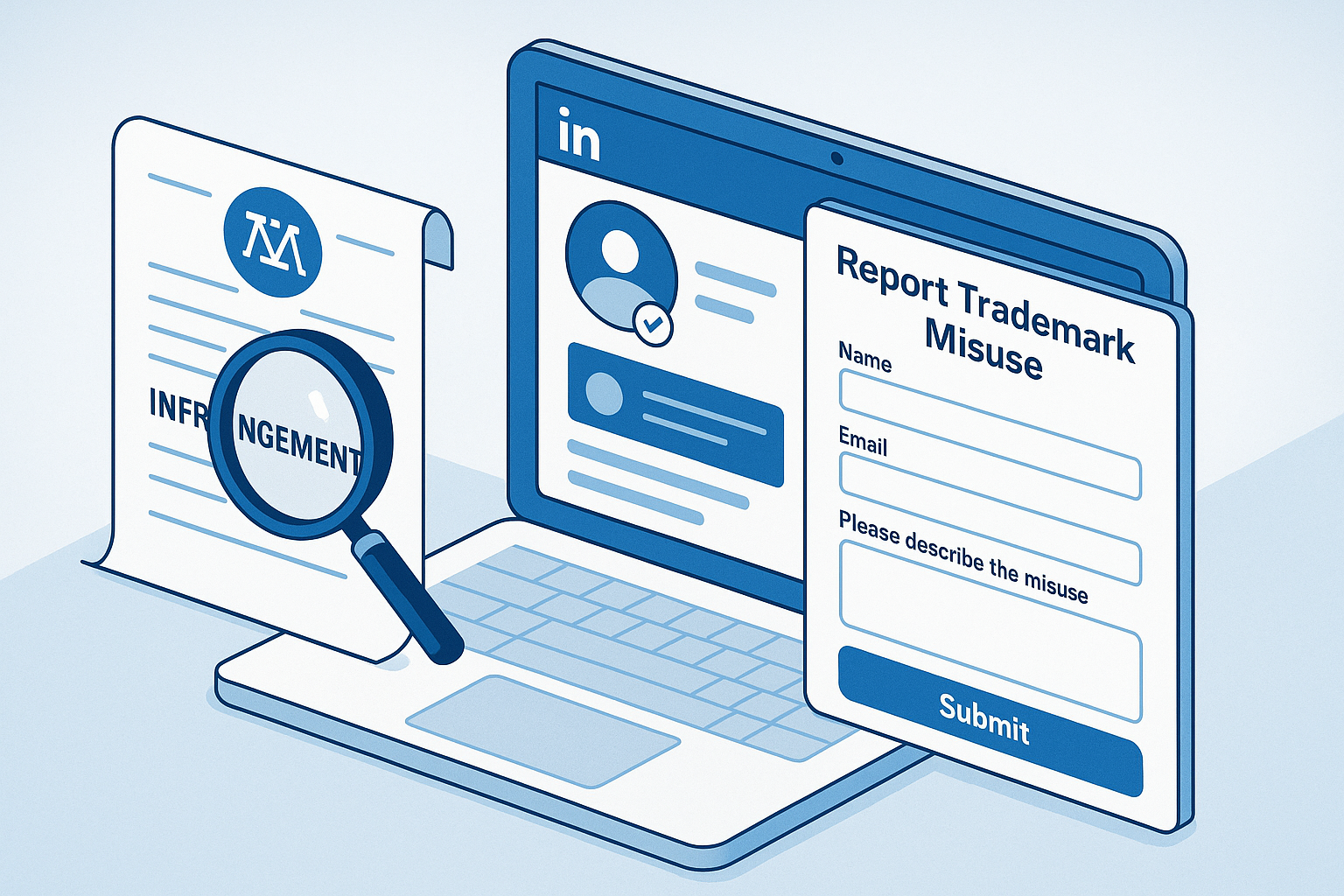 LinkedIn trademark complaint form with verified evidence pack and brand logo protection