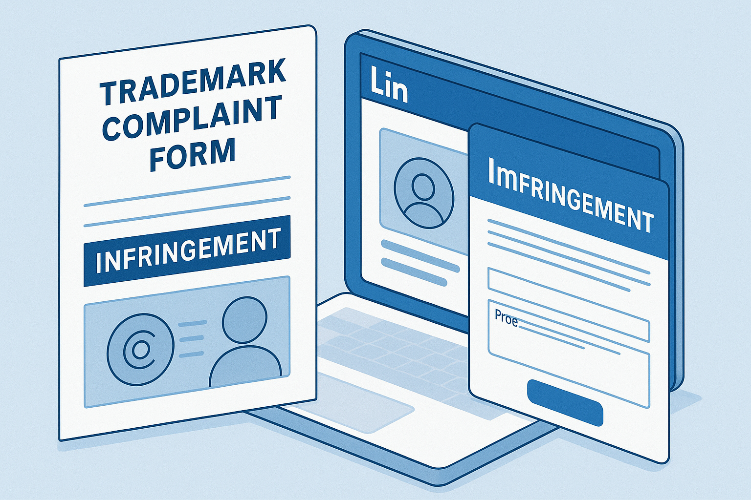 Workflow: evidence collection → complaint filing → escalation → monitoring on LinkedIn