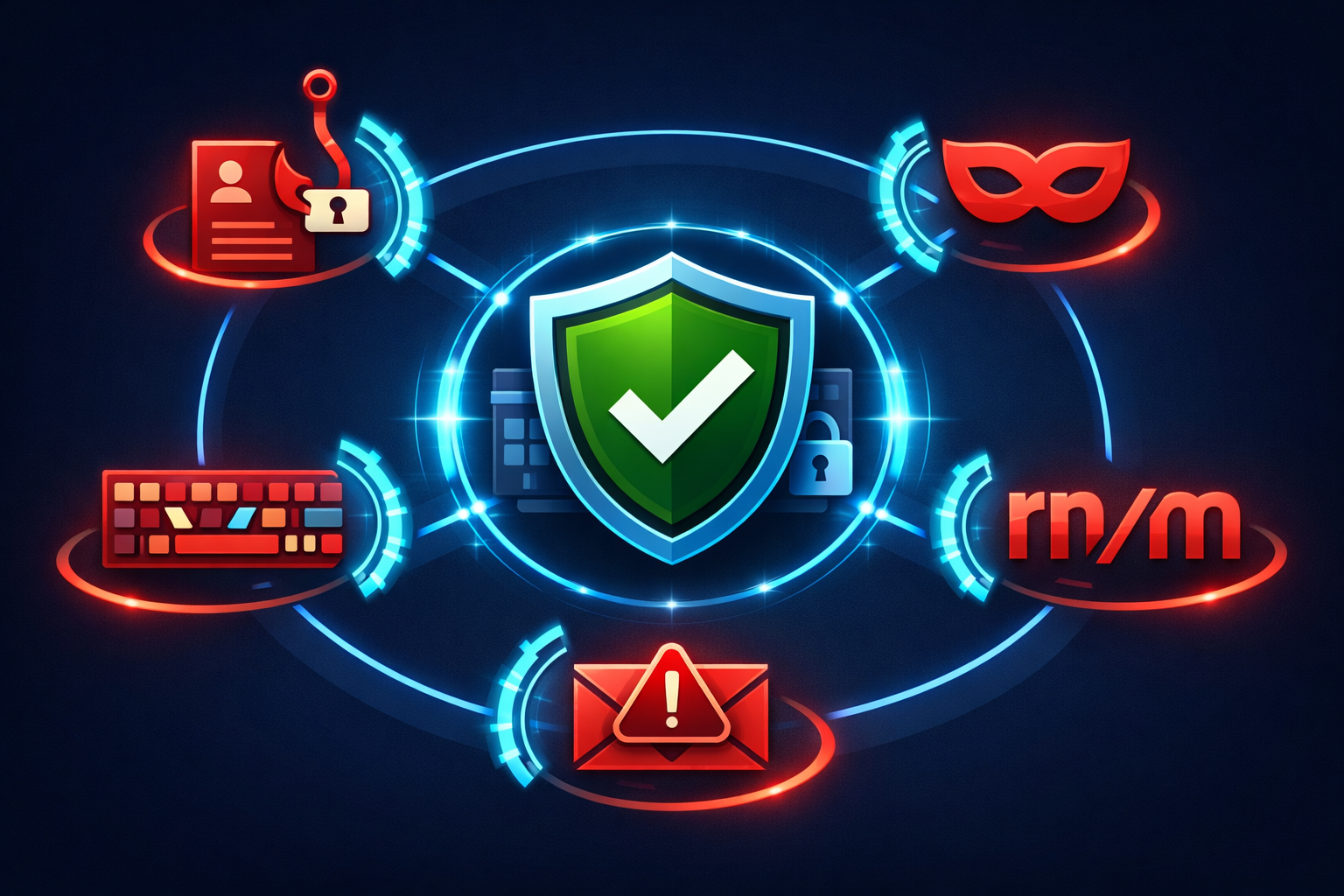 Malicious domains protection diagram showing phishing, typosquatting, and brand impersonation threats