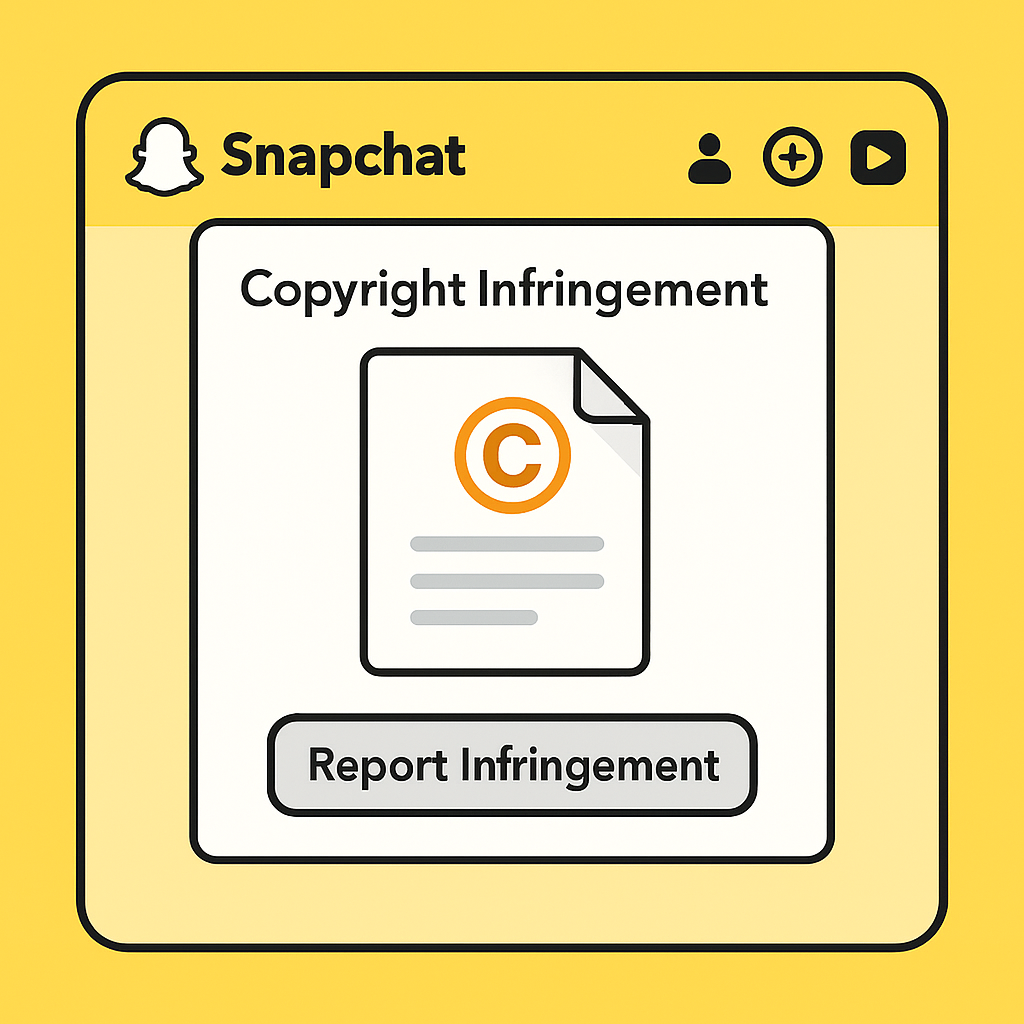 Snapchat DMCA takedown form and copyright notice illustration