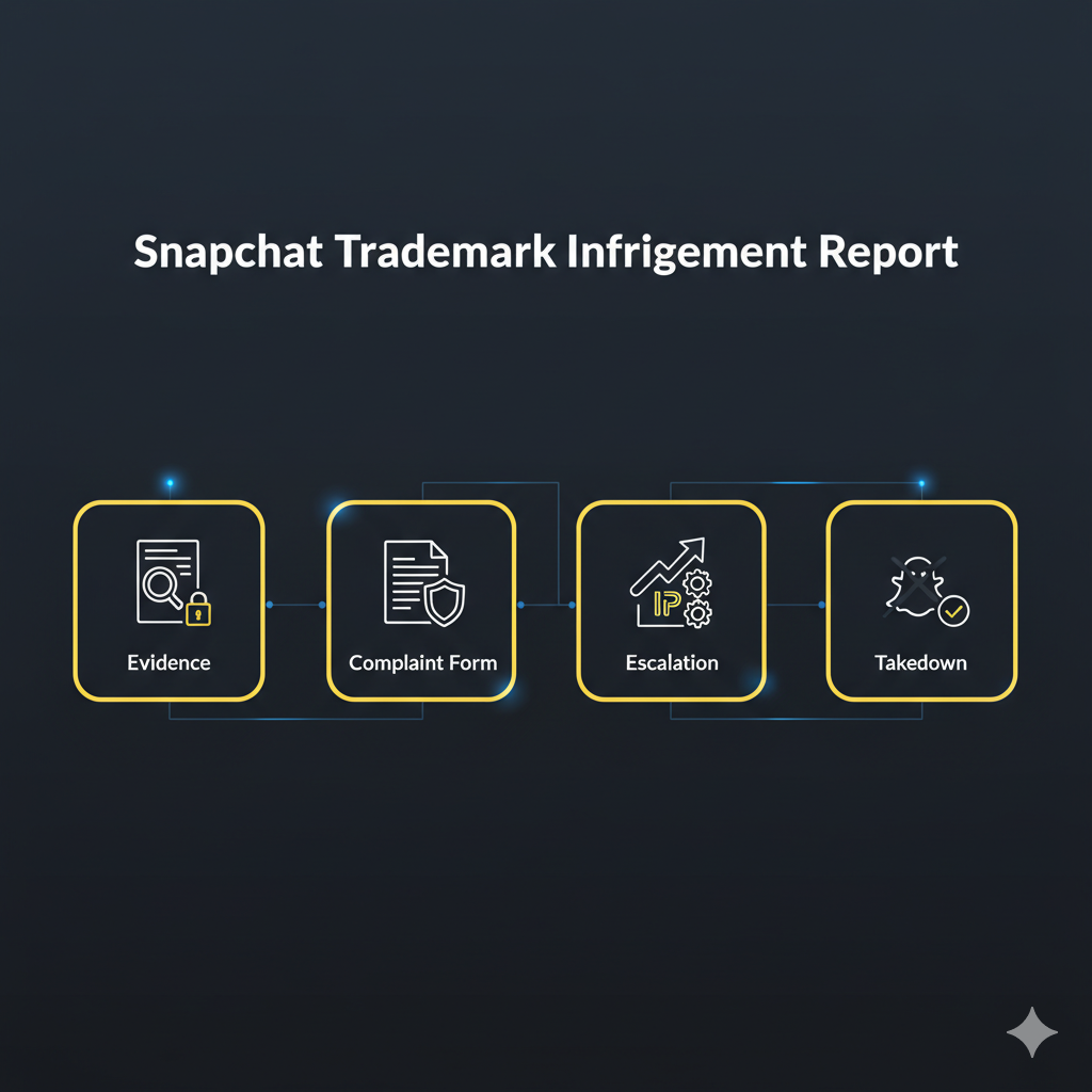 Snapchat trademark infringement report workflow with evidence capture and escalation steps