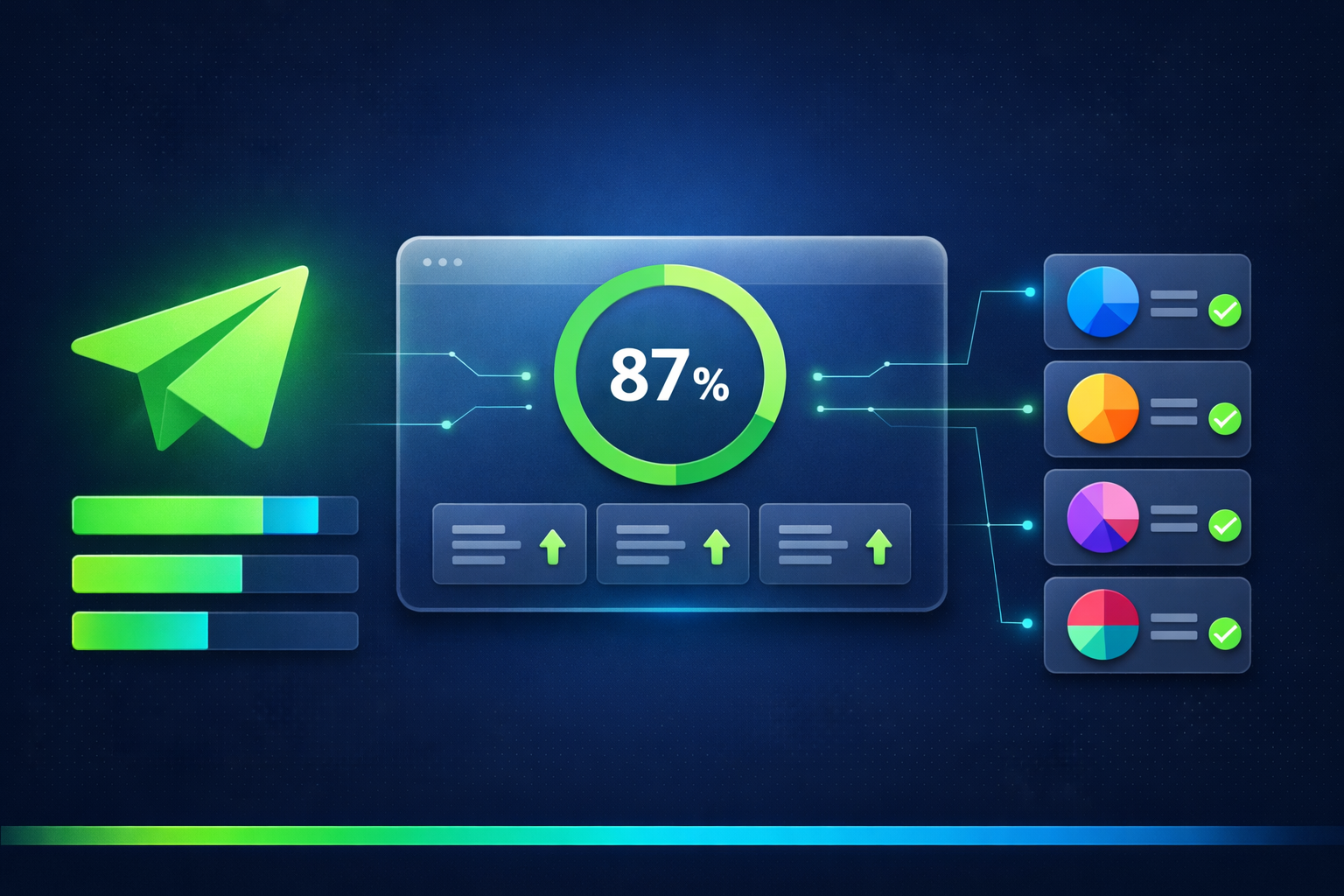 Telegram campaign service dashboard showing marketing campaign workflow with audience targeting metrics and delivery analytics