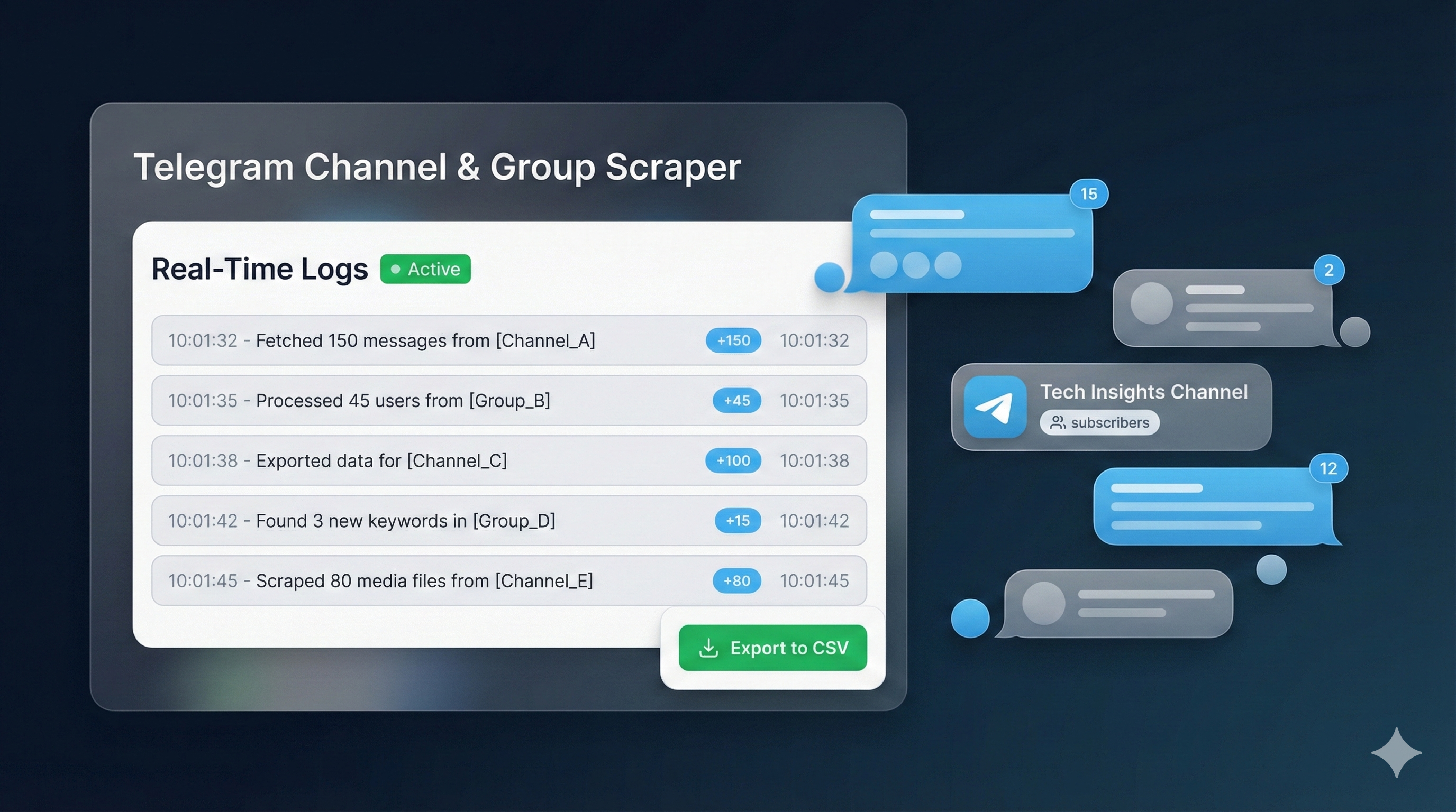 Telegram Channel & Group Scraper - scrape telegram channel members fast with real-time logs and CSV export