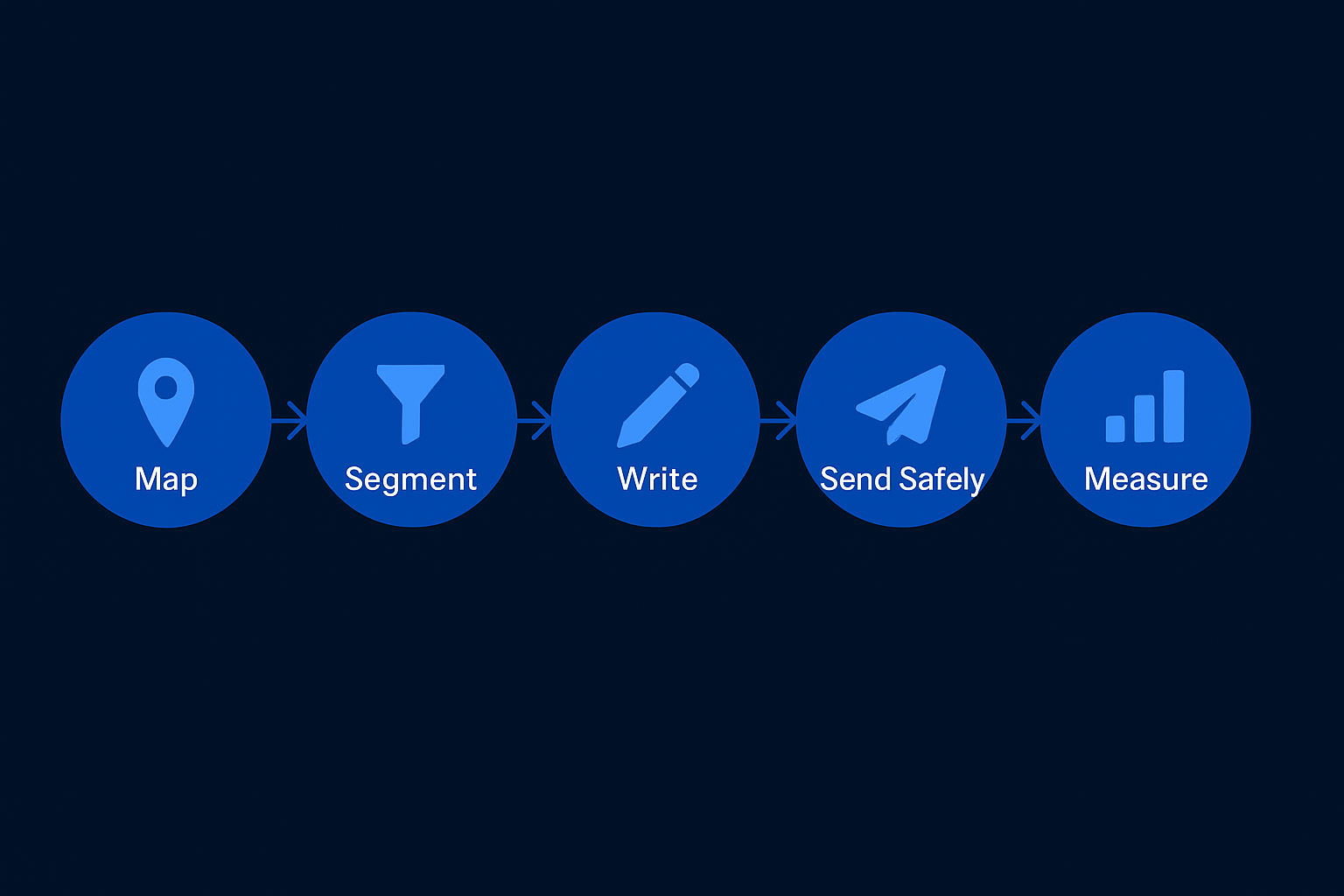 Twitter DM campaign process diagram showing mapping, copywriting, safe sending, and analytics